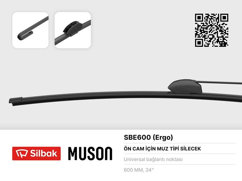 SILBAK SBE600 SİLECEK SÜPÜRGESİ MUZ TİPİ 600mm ÜNİVERSAL KANCALI ERGONOMİK