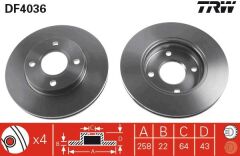 TRW DF4036 ÖN FREN AYNASI FOCUS 98-04 FIESTA 1.4TDCİ 96>FUSION 02>KA 03>MAZDA 2 03> 258x22x4DLxHAVALI 8213017