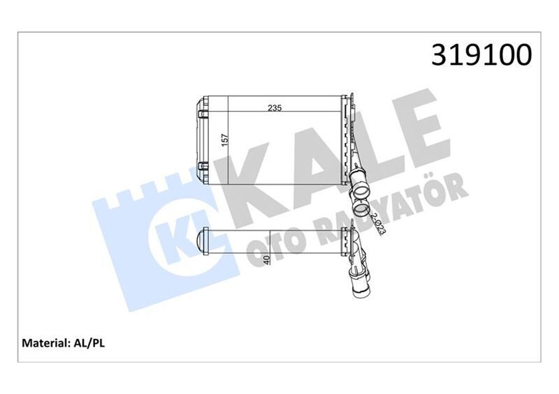 KALE 2081832AL KALORİFER RADYATÖRÜ PARTNER-BERLINGO 1.9D-2.0HDI 97-08 -P306-XSARA-XANTIA-ZX 1.6-1.8-2.0-1.4HDI-1.5D 97-05 BEHER TİPİ
