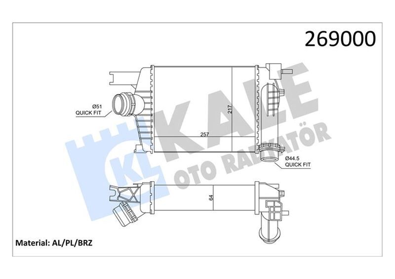 KALE 050CAC060 TURBO RADYATÖRÜ INTERCOOLER CLIO IV 12> CAPTUR 13> DUSTER 13> 0.9TCe 1.2TCe 1.5dCi