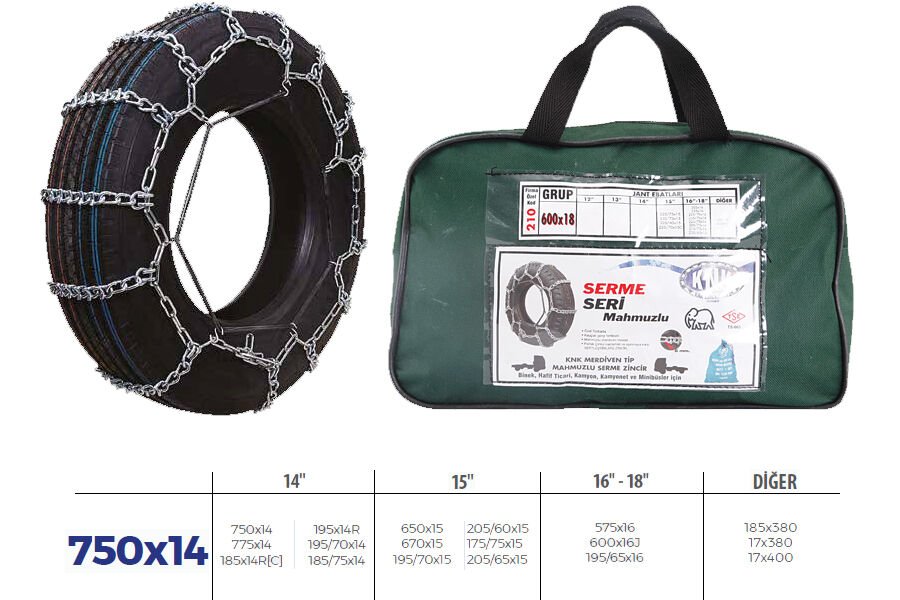 KNK3 750X14 PATİNAJ ZİNCİRİ MİNİBÜS VE KAMYONET SERME 600x16 ZİNCİR EBATLARI İÇİN RESİME BAKINIZ