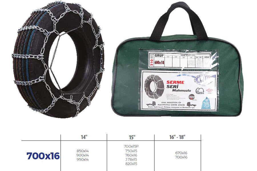 KNK3 700X16 PATİNAJ ZİNCİRİ MİNİBÜS VE KAMYONET SERME 215X75X16 ZİNCİR EBATLARI İÇİN RESİME BAKINIZ