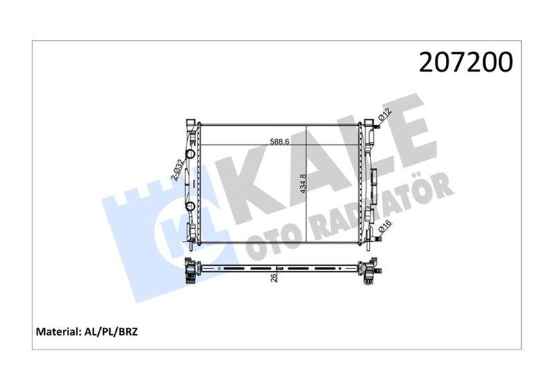 KALE 0520221AB MOTOR SU RADYATÖRÜ RENAULT MEGANE II 02>SCENIC 03> 1.5-1.9DCİ/1.4-1.6-2.0 16V AC KLİMASIZ MEK 590x455x32 1 SIRA ALB