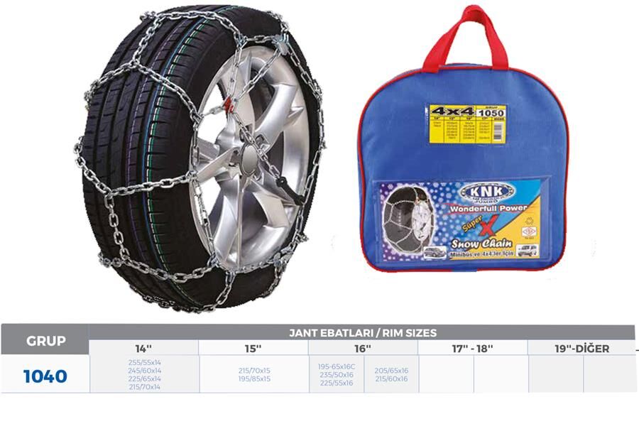 KNK4 1040 PATİNAJ ZİNCİRİ 4x4 JEEP - MİNİBÜS VE HAFİF TİC.ARAÇ 14-15-16 ZİNCİR EBATLARI İÇİN RESİME BAKINIZ