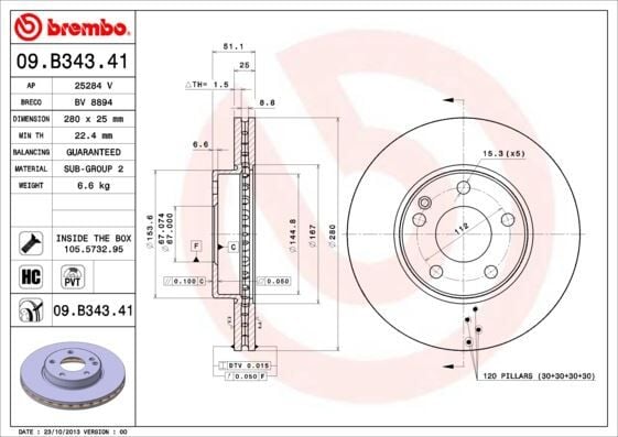 BREMBO 09B34341 FREN DISKI ON MERCEDES W176 W246 C117