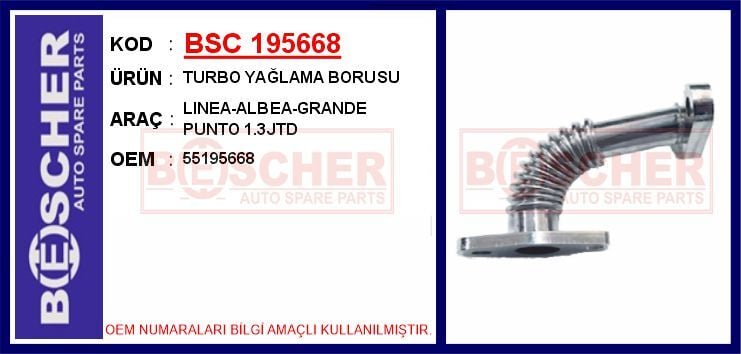 BSC 195668 TURBO YAĞLAMA BORUSU LINEA-ALBEA-GRANDE PUNTO 1.3JTD