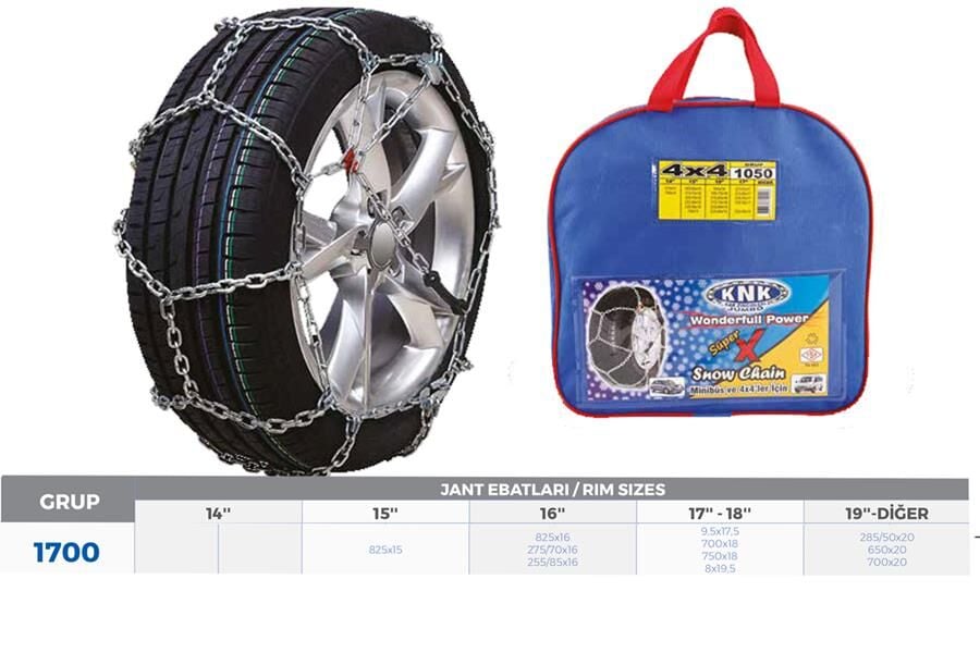 KNK4 1700 PATİNAJ ZİNCİRİ 4x4 JEEP - MİNİBÜS VE HAFİF TİC.ARAÇ 15-16-17-18-19 JANT ZİNCİR EBATLARI İÇİN RESİME BAKINIZ