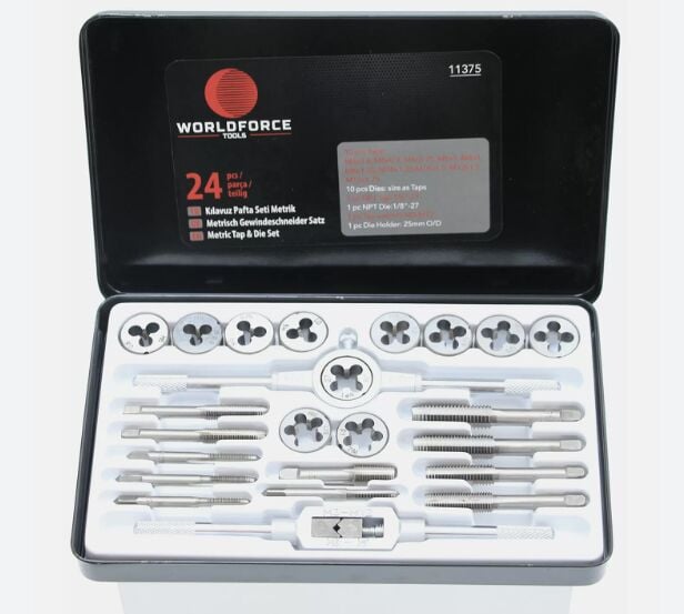 WORLDFORCE 11375 KILAVUZ PAFTA SETİ METRİK 24 PARÇA