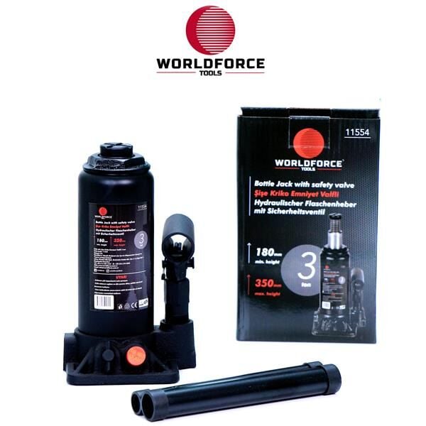 WORLDFORCE 11554 HİDROLİK ŞİŞE KRİKOSU 3 TON 180-350MM GARAJ EKİPMANLARI HIRDAVAT